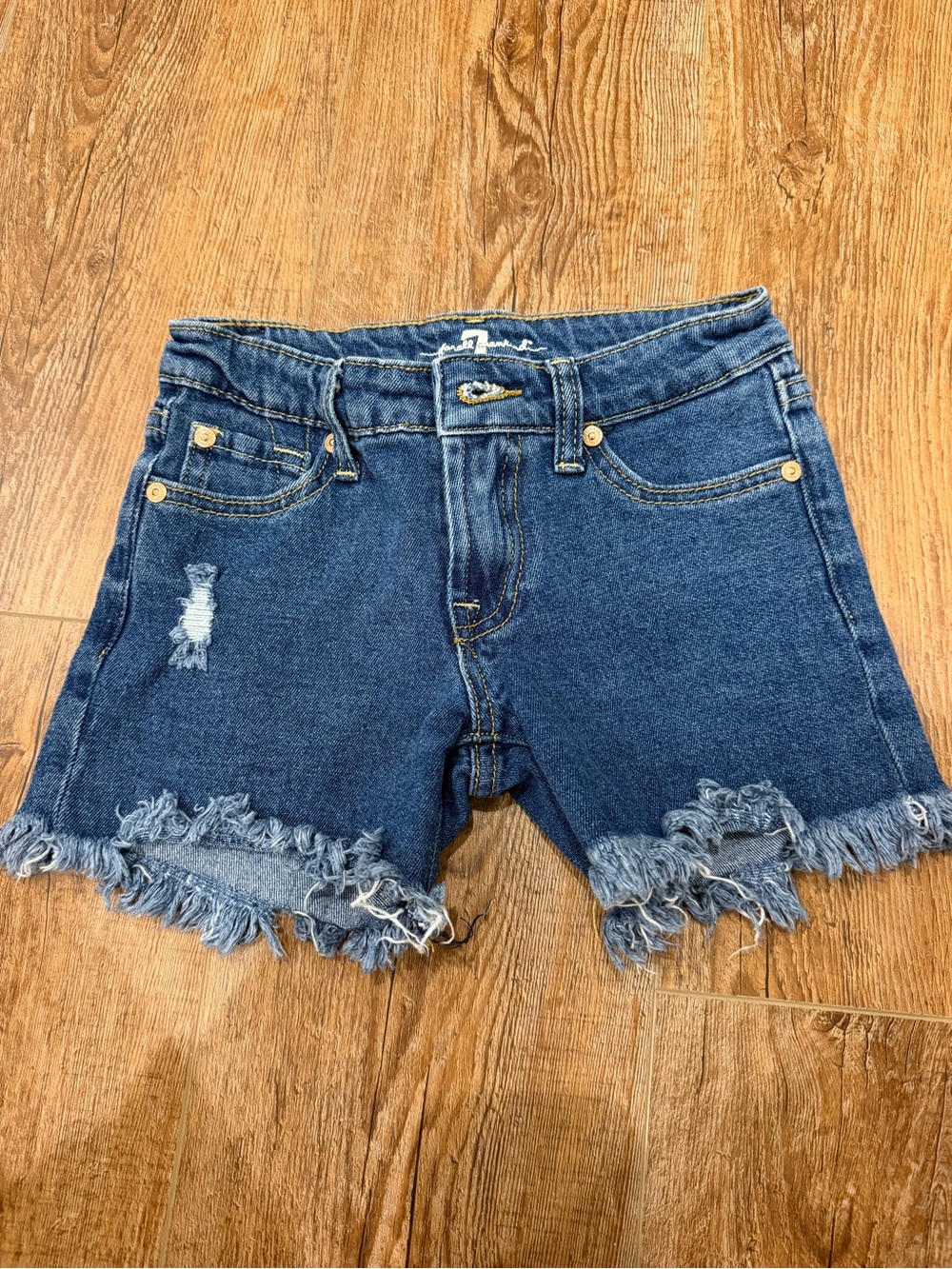 7 For All Mankind Dark Blue Distressed Denim Shorts